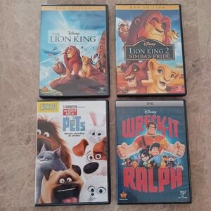 Disney and Illumination DVD Collection Set Of 4 Movies Lion King, Pets, Ralph